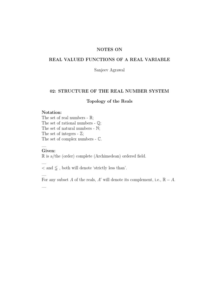 Real Valued Functions: Number System Structure | PDF | Compact Space ...
