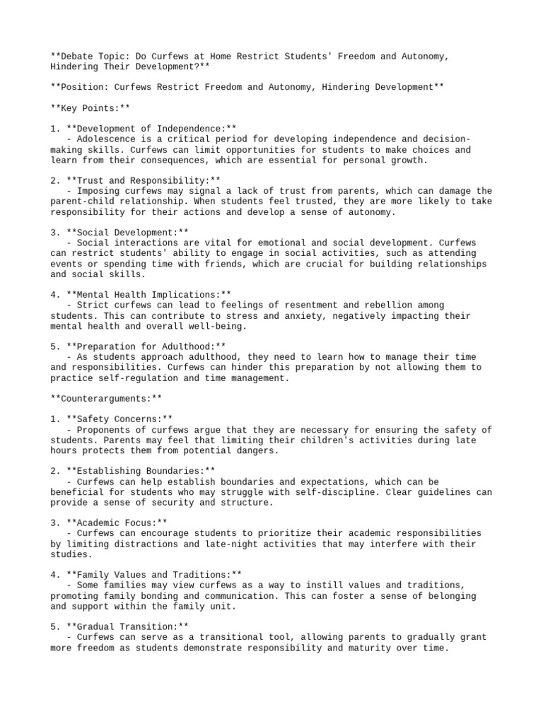 Debate Topic Do Curfews at Home Res | PDF | Emotional Self Regulation ...