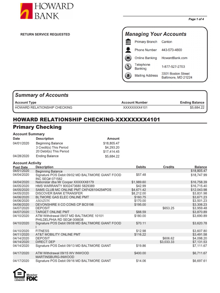 Checking Account Statement Summary | PDF | Debit Card | Corporations