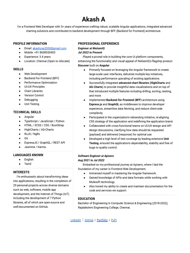 Frontend Developer with Angular Expertise | PDF | Web Development ...