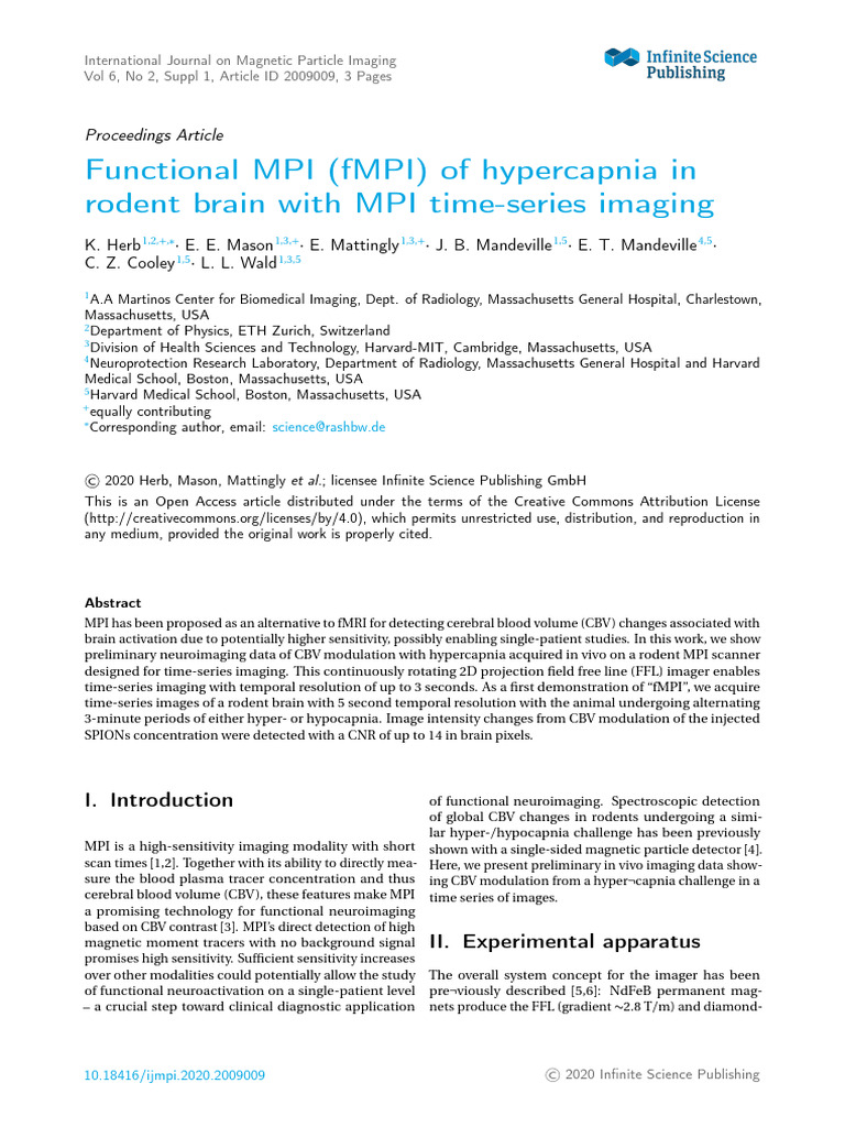 Functional MPI (FMPI) of Hypercapnia in Rodent Brain With MPI Time ...