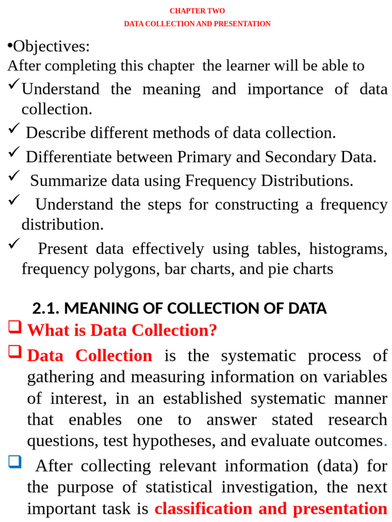 Data Collection and Presentation Methods | PDF | Histogram ...