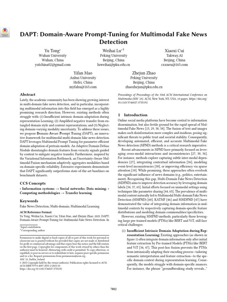 DAPT: Multimodal Fake News Detection | PDF | Information | Machine Learning