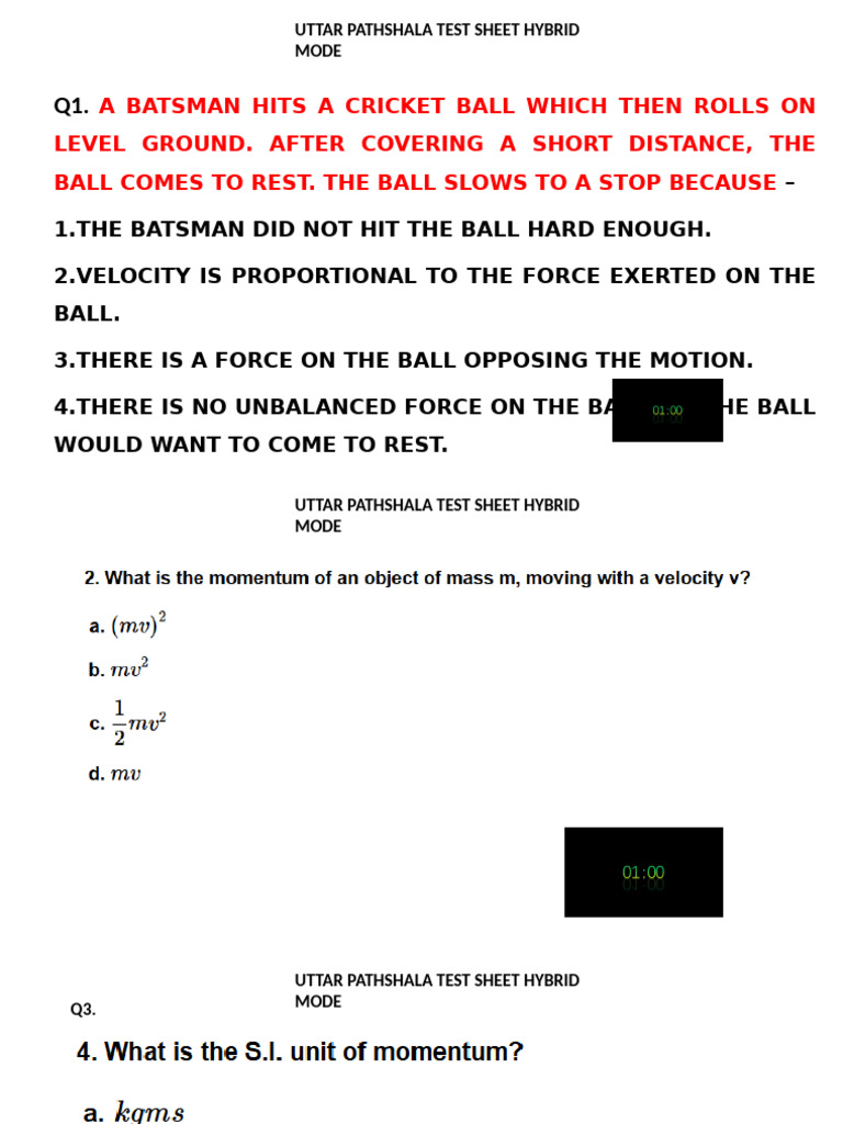 Physics Test Questions on Motion | PDF