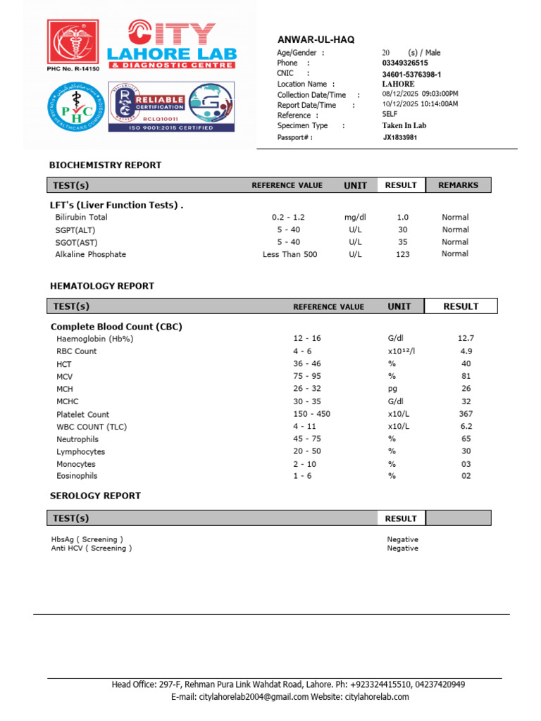 Biochemistry and Hematology Lab Report | PDF | White Blood Cell | Pathology