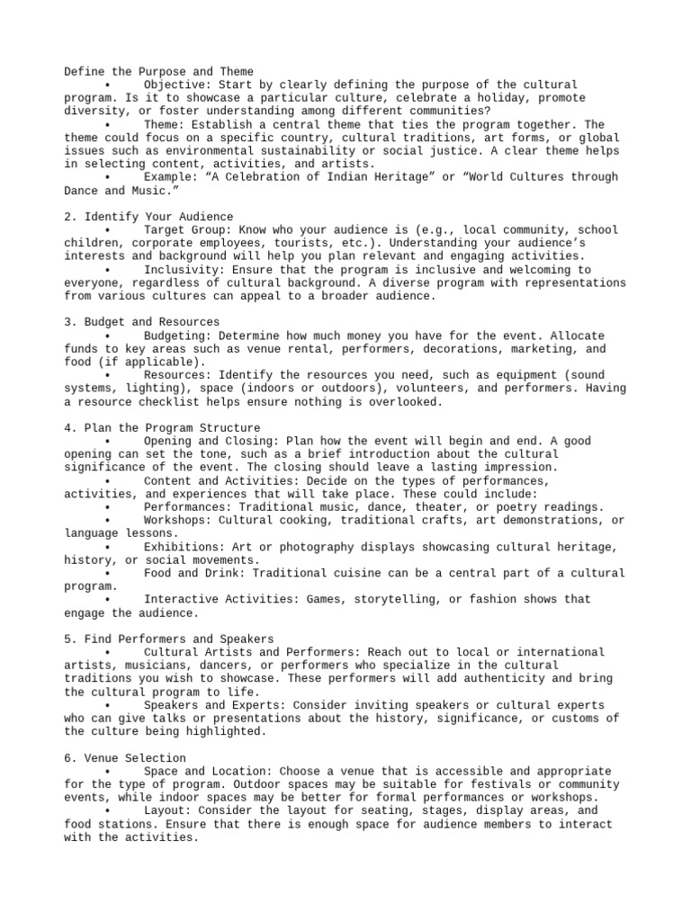 Guide to Planning Cultural Programs | PDF | Human Communication