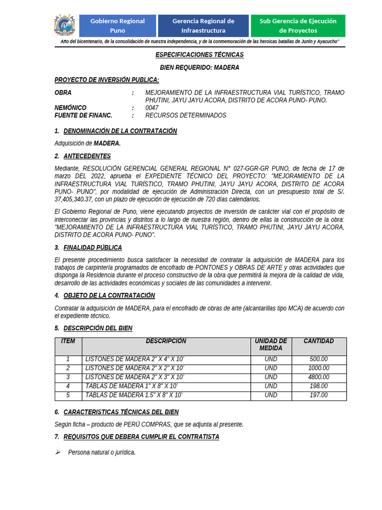 Adquisición de Madera para Proyecto Vial Puno | PDF | Corrupción política