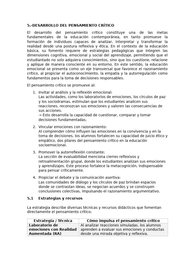 Fomento del Pensamiento Crítico en Educación | PDF | Las emociones ...
