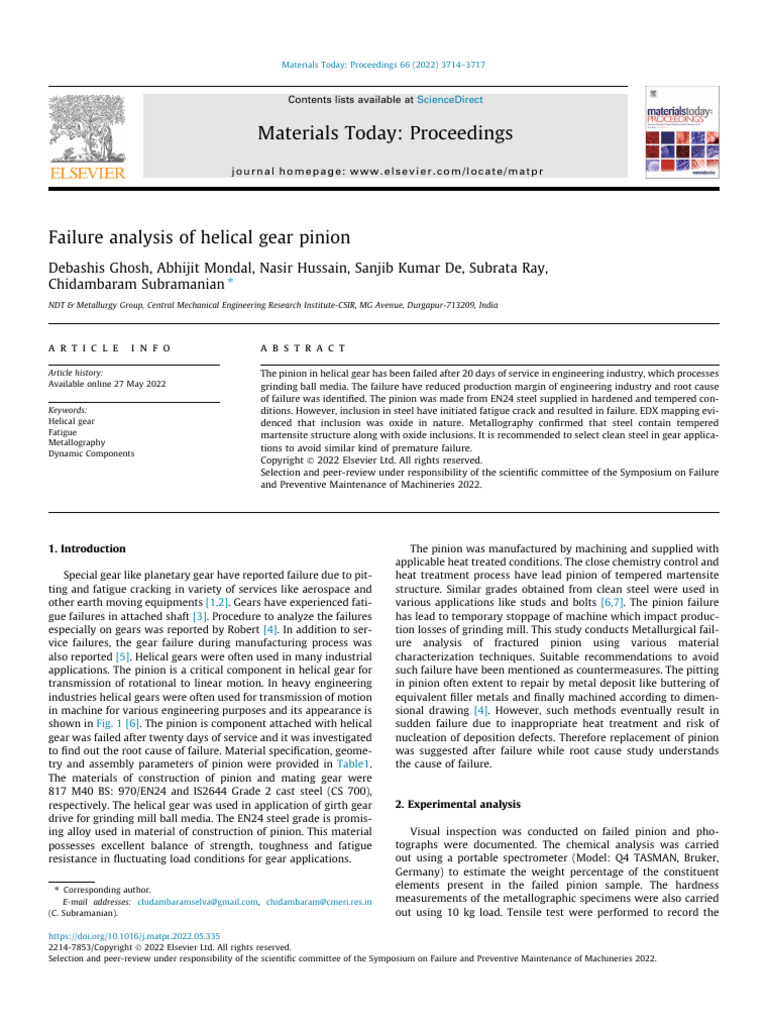 Helical Gear Pinion Failure Analysis | PDF | Gear | Scanning Electron ...