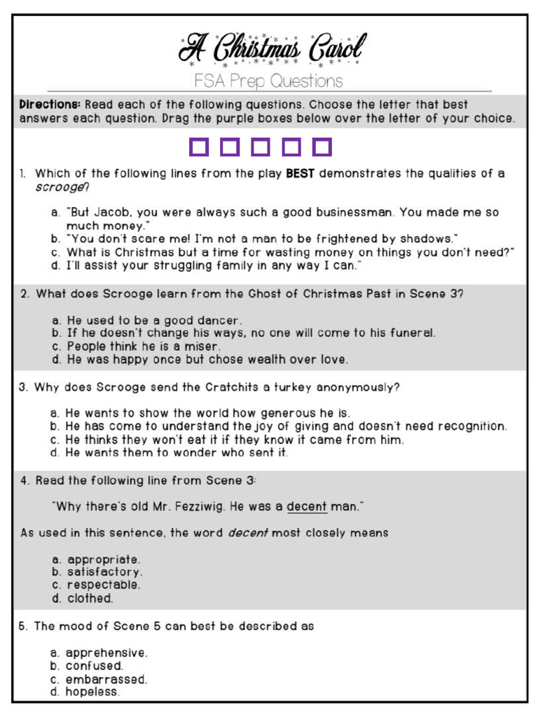 A Christmas Carol - FSA Prep Questions | PDF
