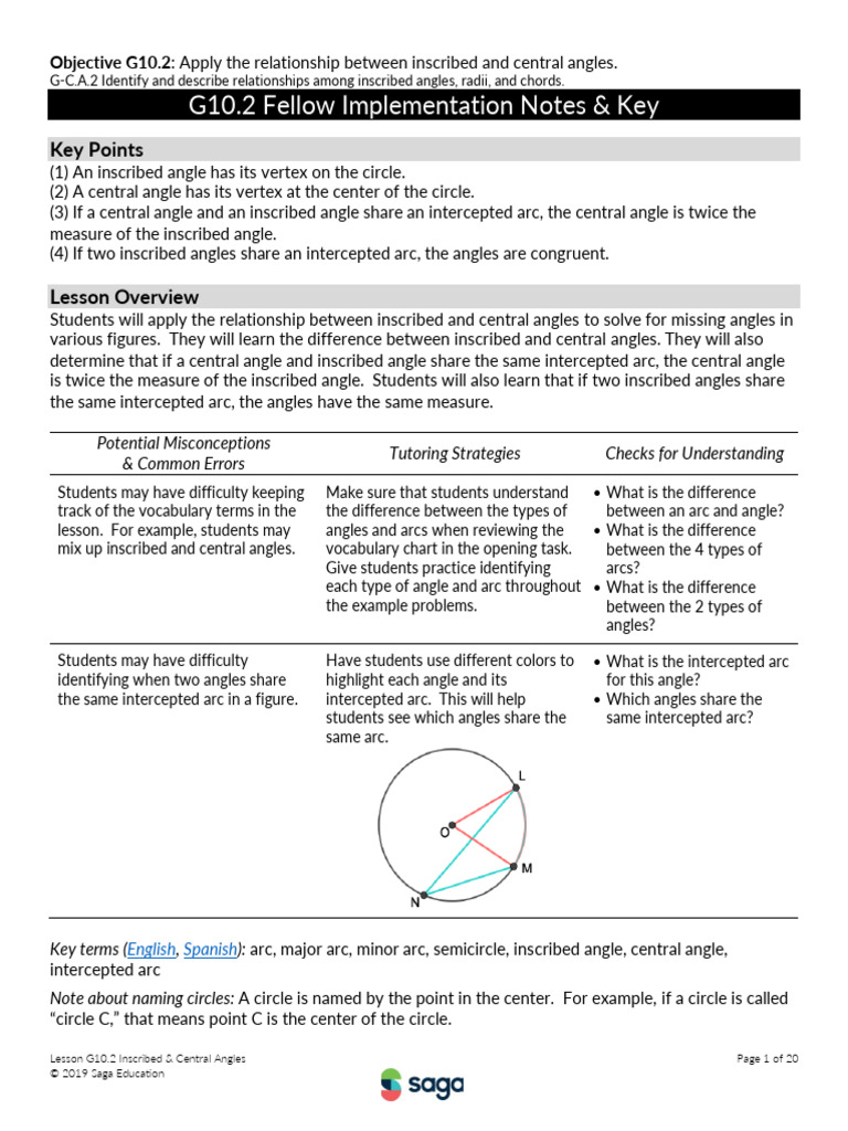 G10.2 Inscribed & Central Angles | PDF | Triangle | Circle