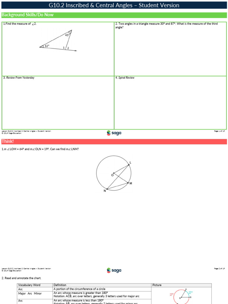 Inscribed & Central Angles Explained | PDF | Circle | Angle
