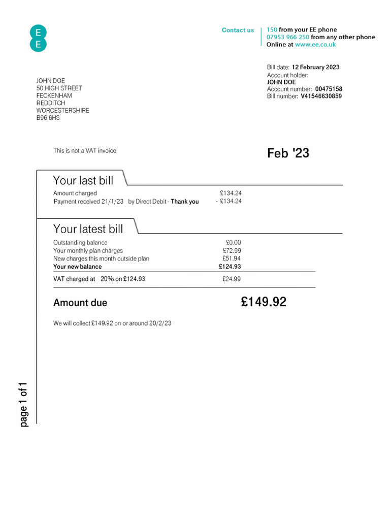 EE Bill Summary for John Doe - Feb 2023 | PDF