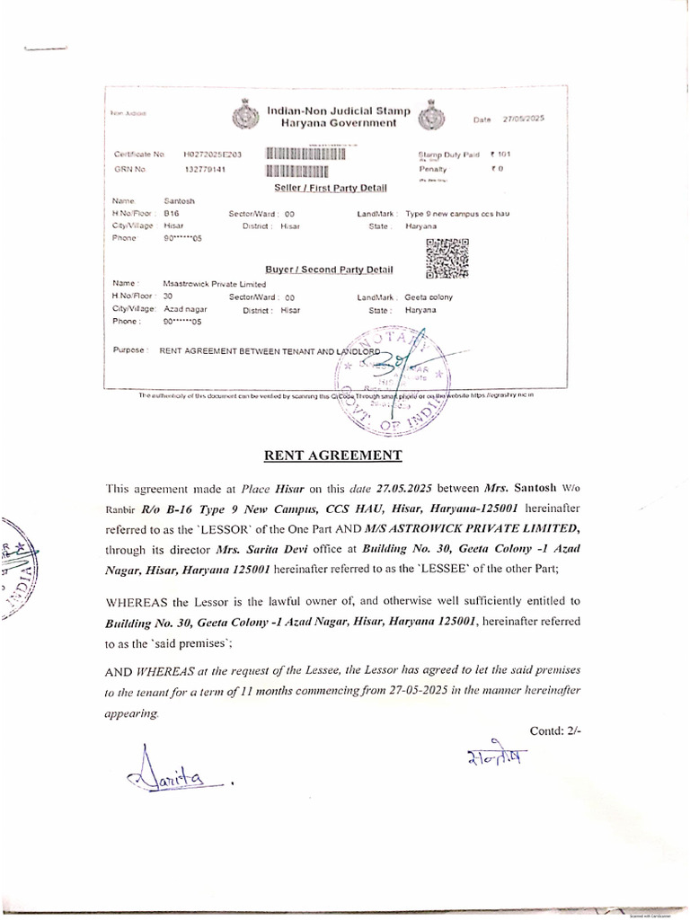 Rent Agrement With Noc | PDF