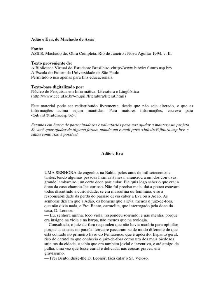 Adão e Eva: A Versão de Machado de Assis | PDF | Adão e Eva | Deus