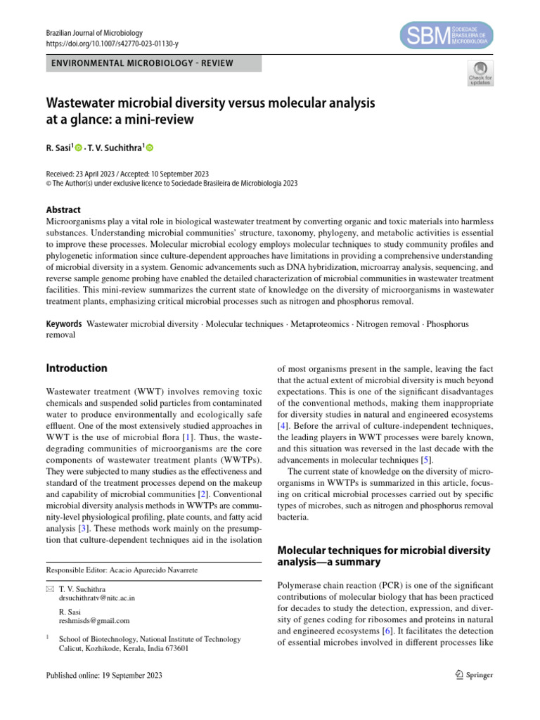 Wastewater Microbial Diversity Review | PDF | Dna Sequencing ...
