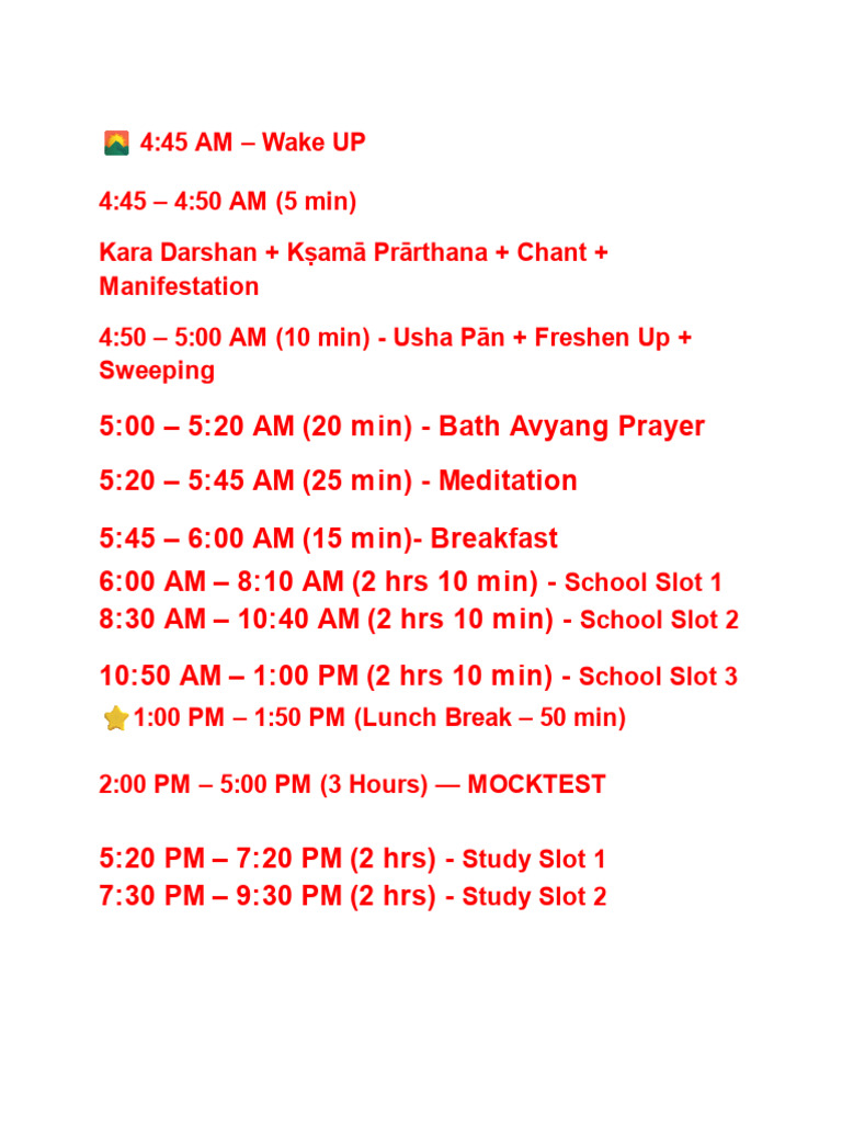 Daily Study and Meditation Schedule | PDF