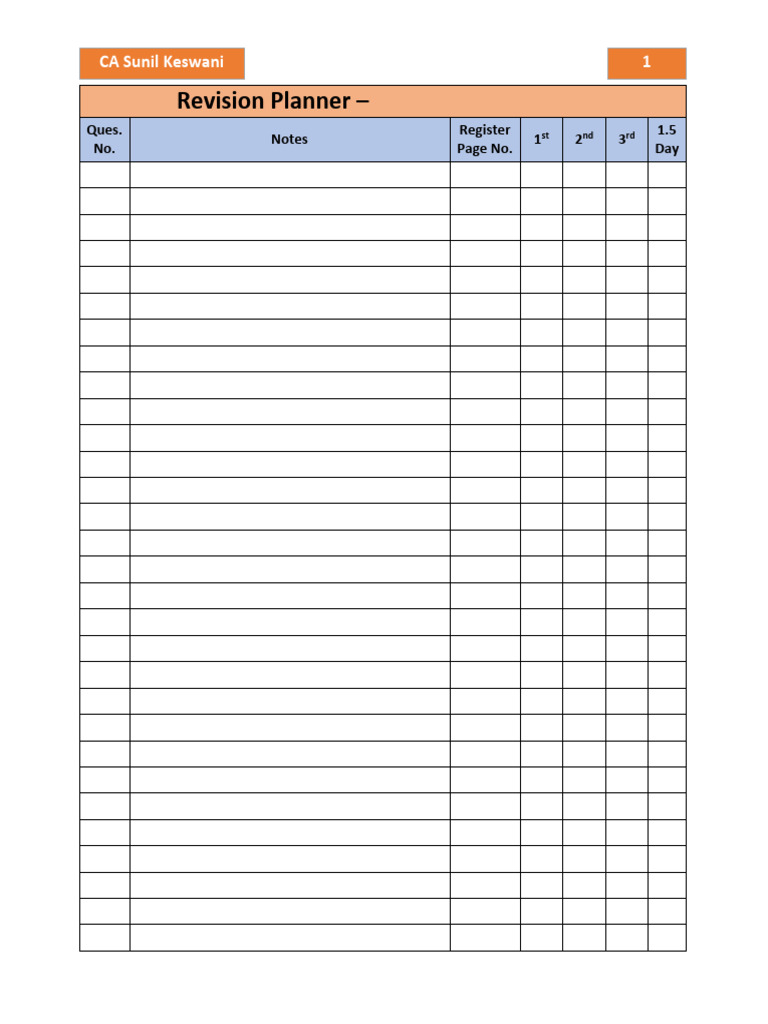 Revision Planner Template for CA Exam | PDF