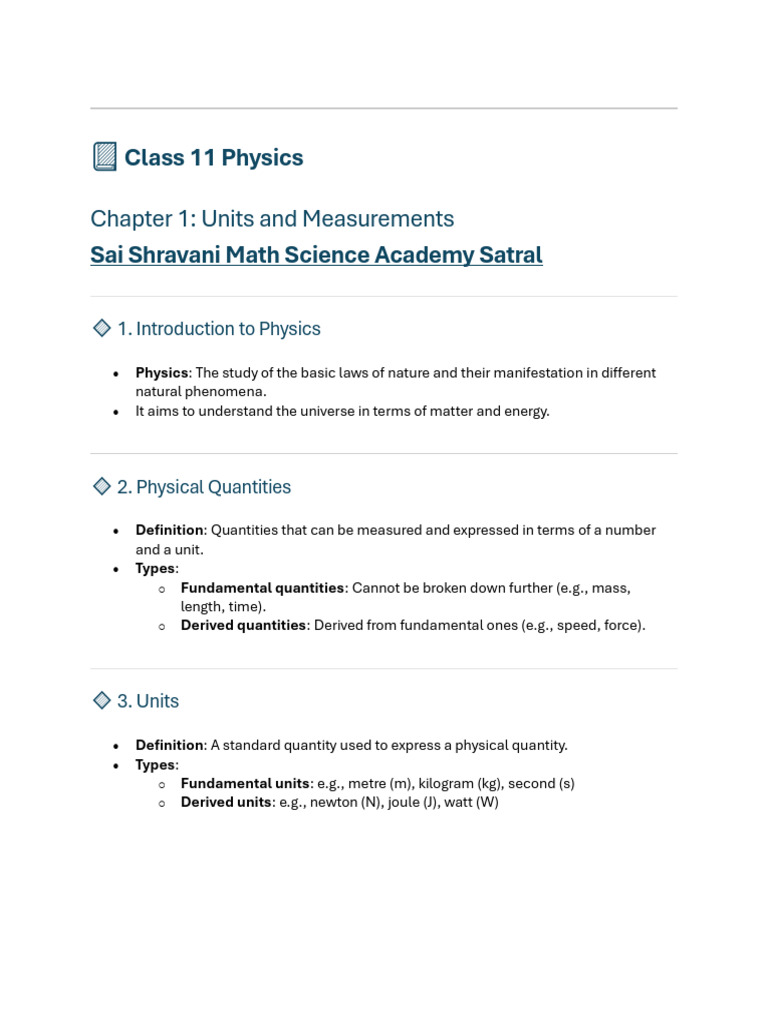 Class 11 Physics: Units & Measurements | PDF | International System Of ...