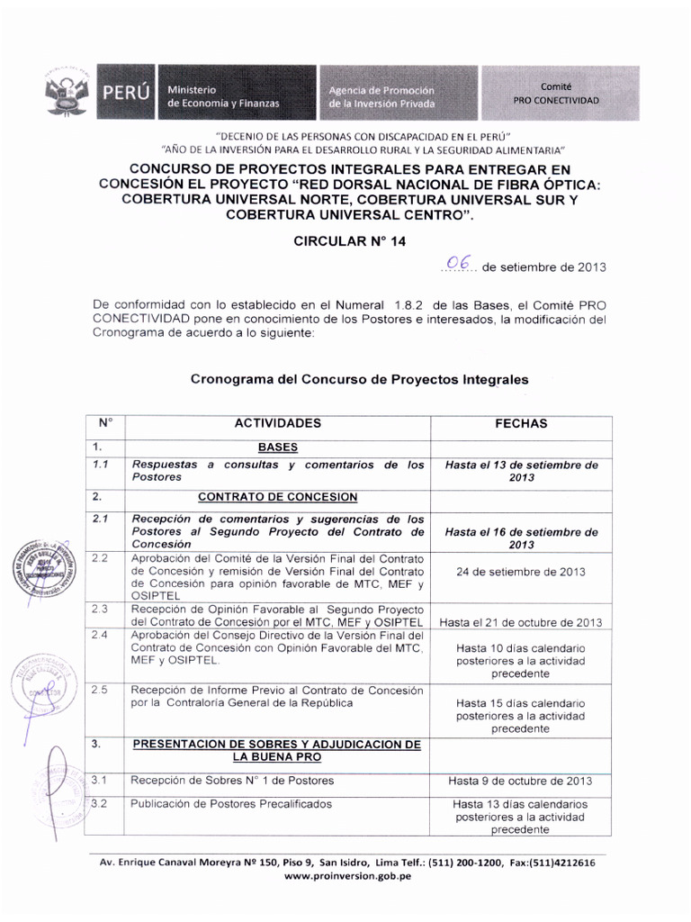 Circular 14 Modificacion de Cronograma | PDF