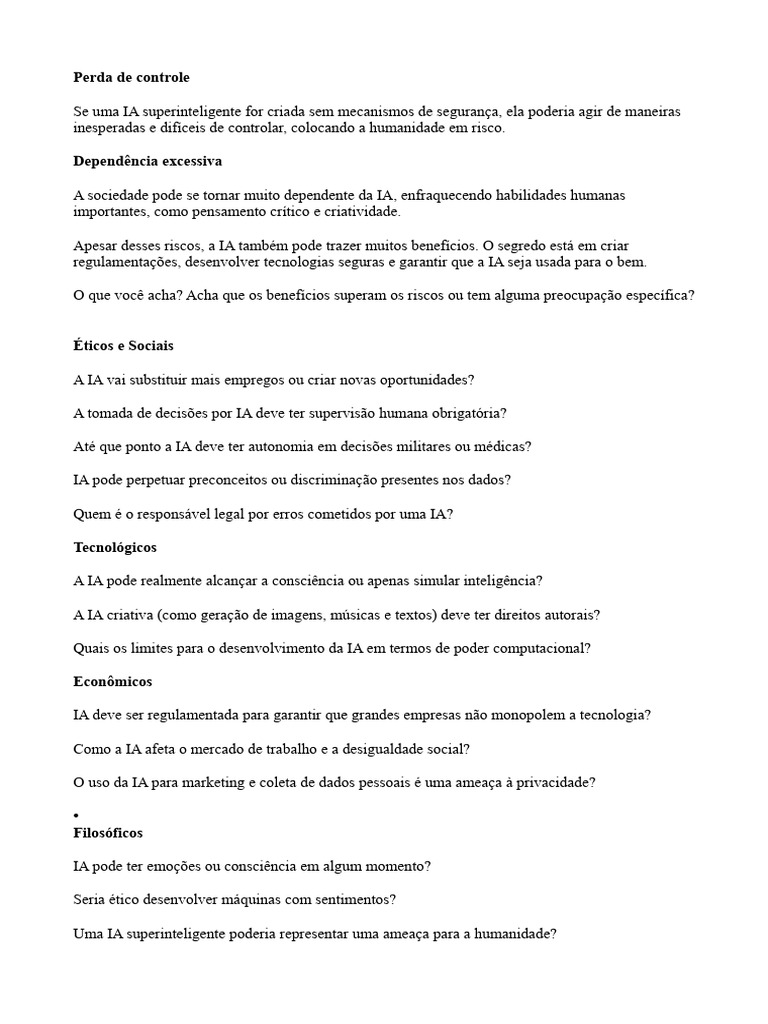Riscos e Benefícios da IA na Sociedade | PDF