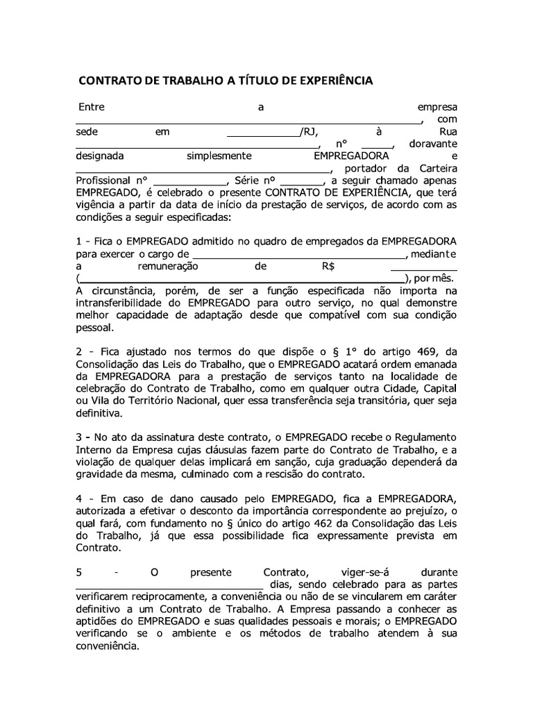 Modelo Contrato de Experiência | PDF
