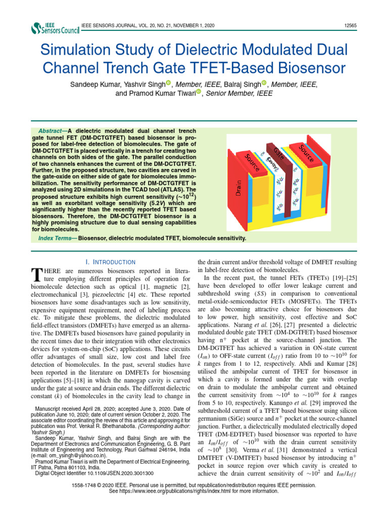 Dual Channel TFET Biosensor Study | PDF | Field Effect Transistor | Mosfet