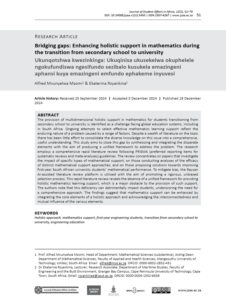 Holistic Math Support for University Transition | PDF | Learning | Mindset