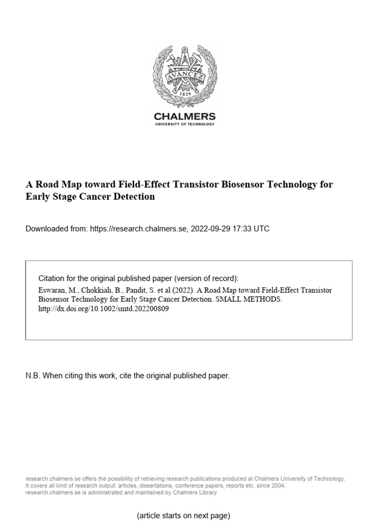 FET Biosensors for Early Cancer Detection | PDF | Biosensor | Field ...