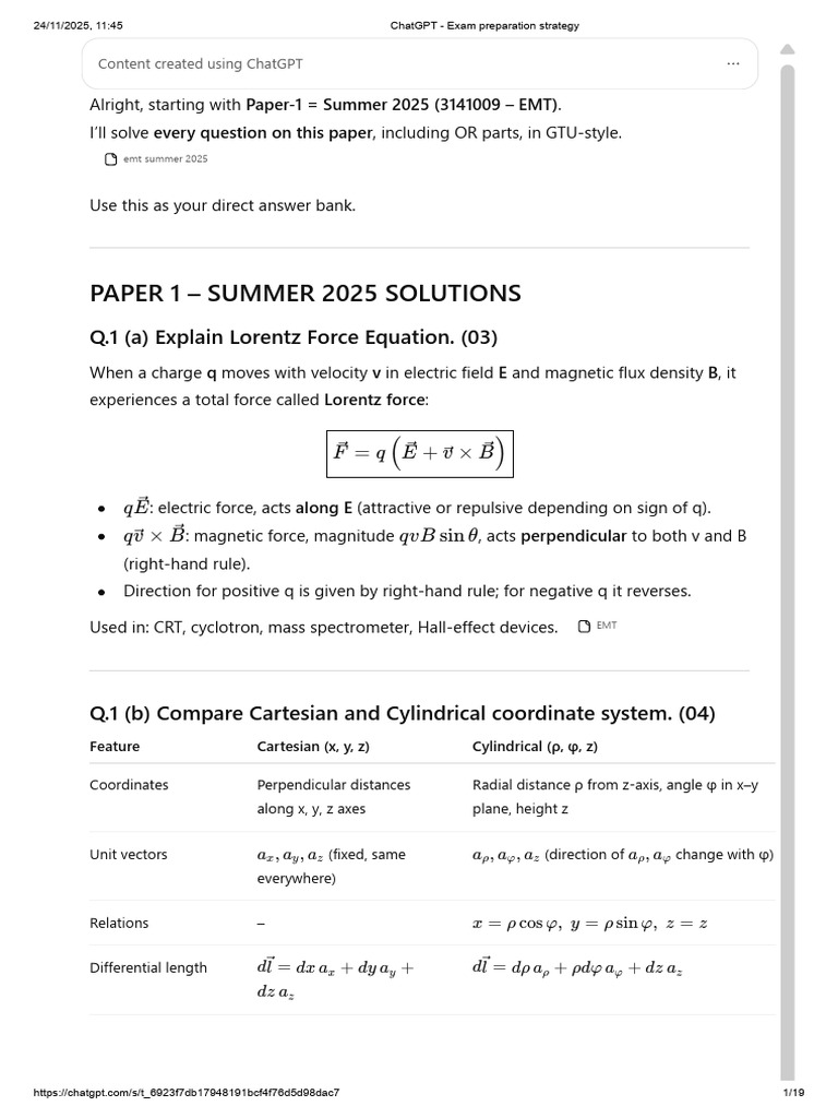 Summer 2025 EMT Exam Solutions Guide | PDF | Coordinate System | Flux