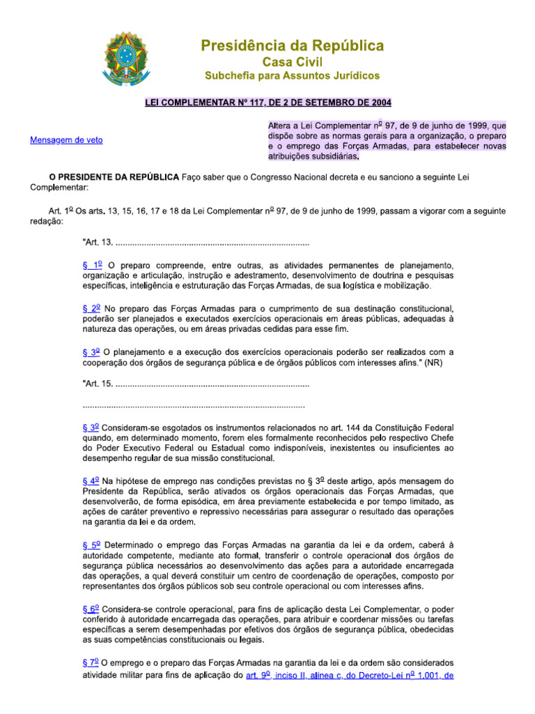 Lei Complementar #117, de 2 de Setembro de 2004 | PDF