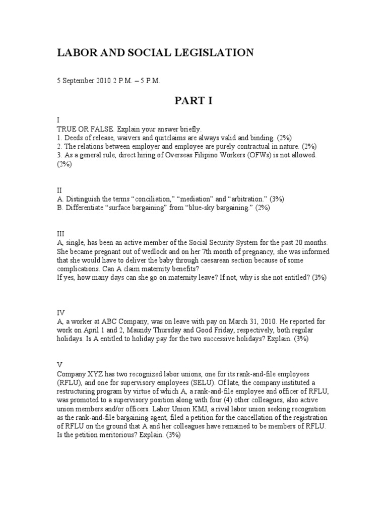 Labor and Social Legislation Overview | PDF | Strike Action | Employment