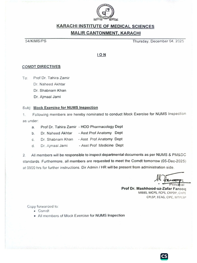 MOCK Exercise For NUMS Inspection | PDF