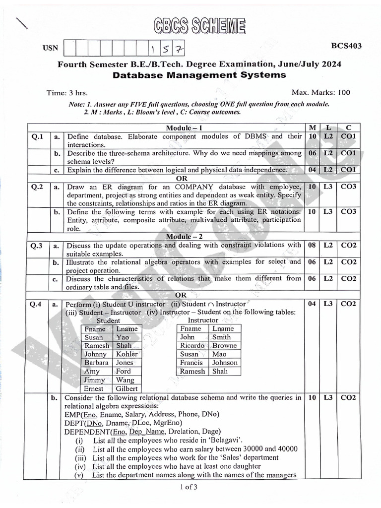 Database Management Systems Exam Paper | PDF | Database Transaction ...