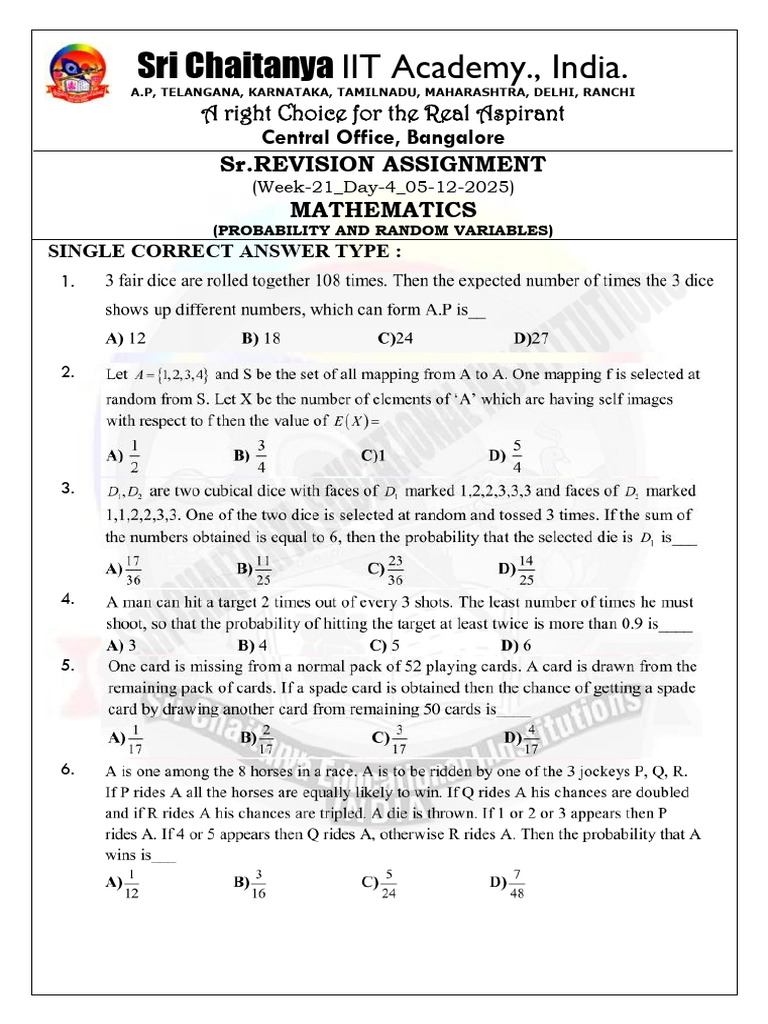 Sri Chaitanya IIT Academy Math Revision | PDF