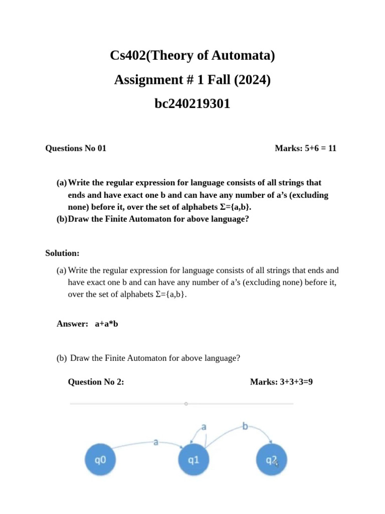 Cs402 Ass1 | PDF | Automata Theory | Metalogic