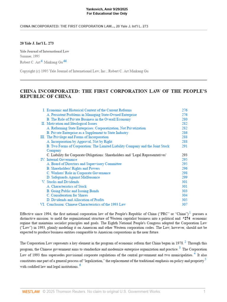 China Incorporated The First Corporation Law of The Peoples Republic of ...