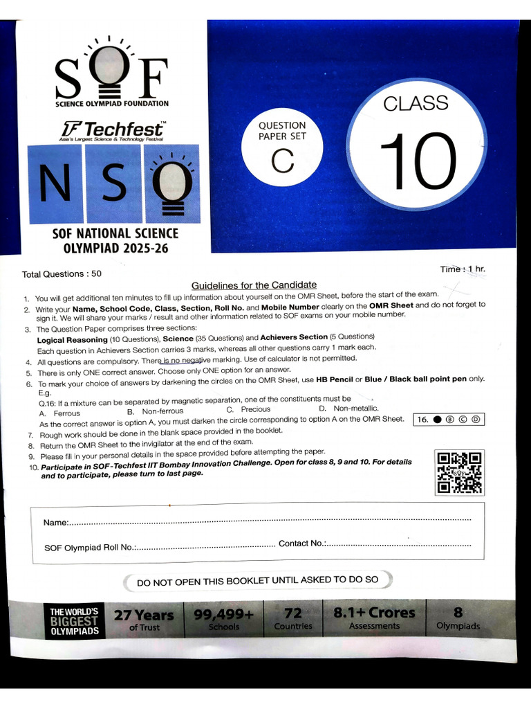 NSO Class 10 2025-26 Set C | PDF