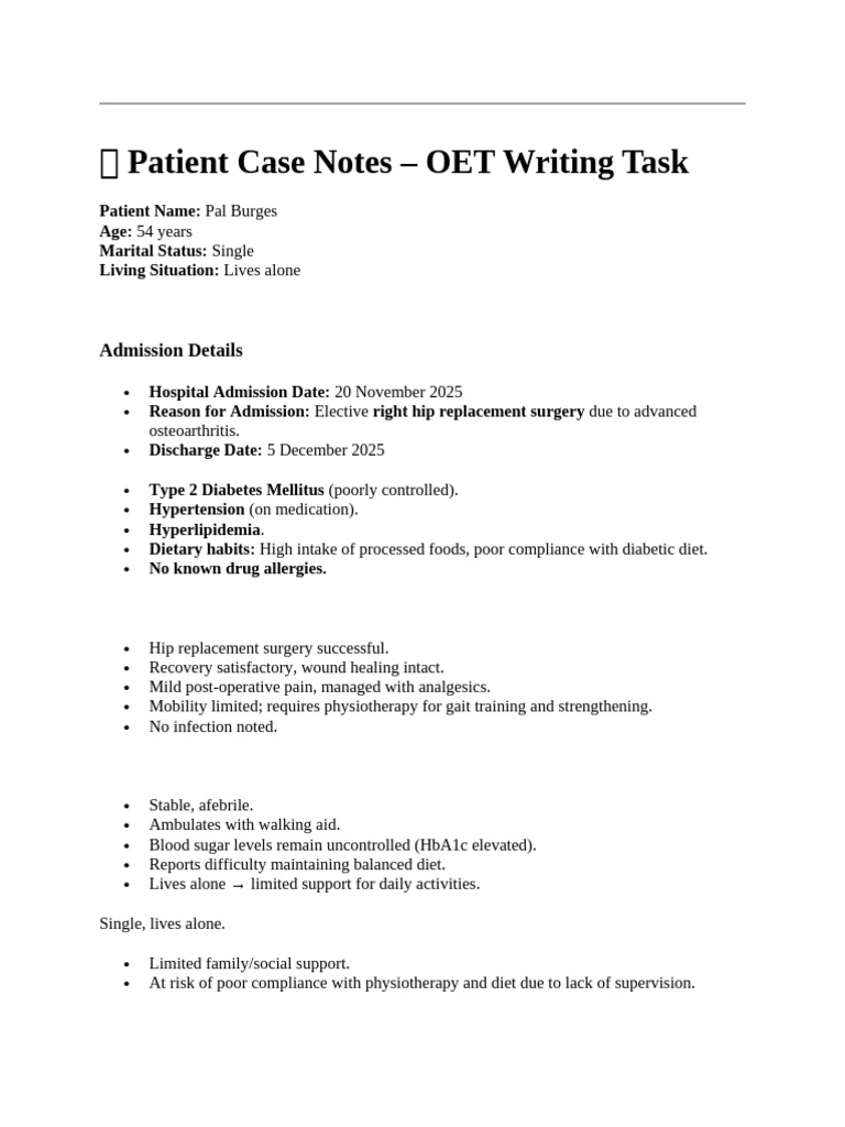 Patient Case Notes: Hip Replacement & Diabetes | PDF | Diabetes ...