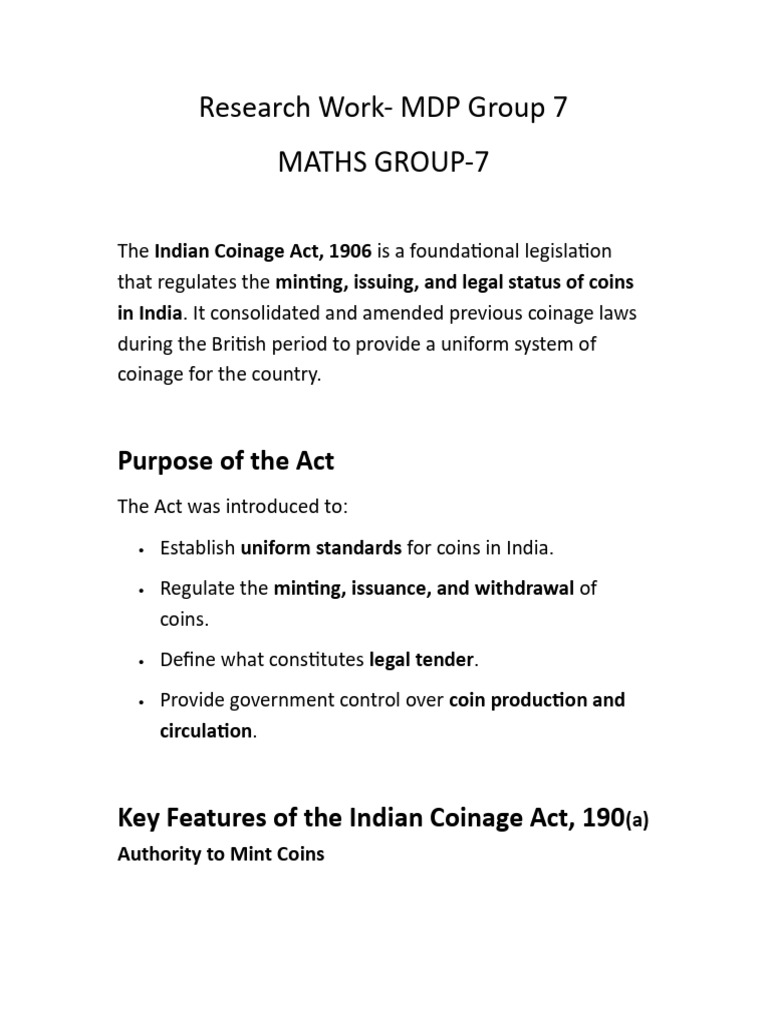 MDP Maths Research Work by Group-7 | PDF | Rupee | Legal Tender
