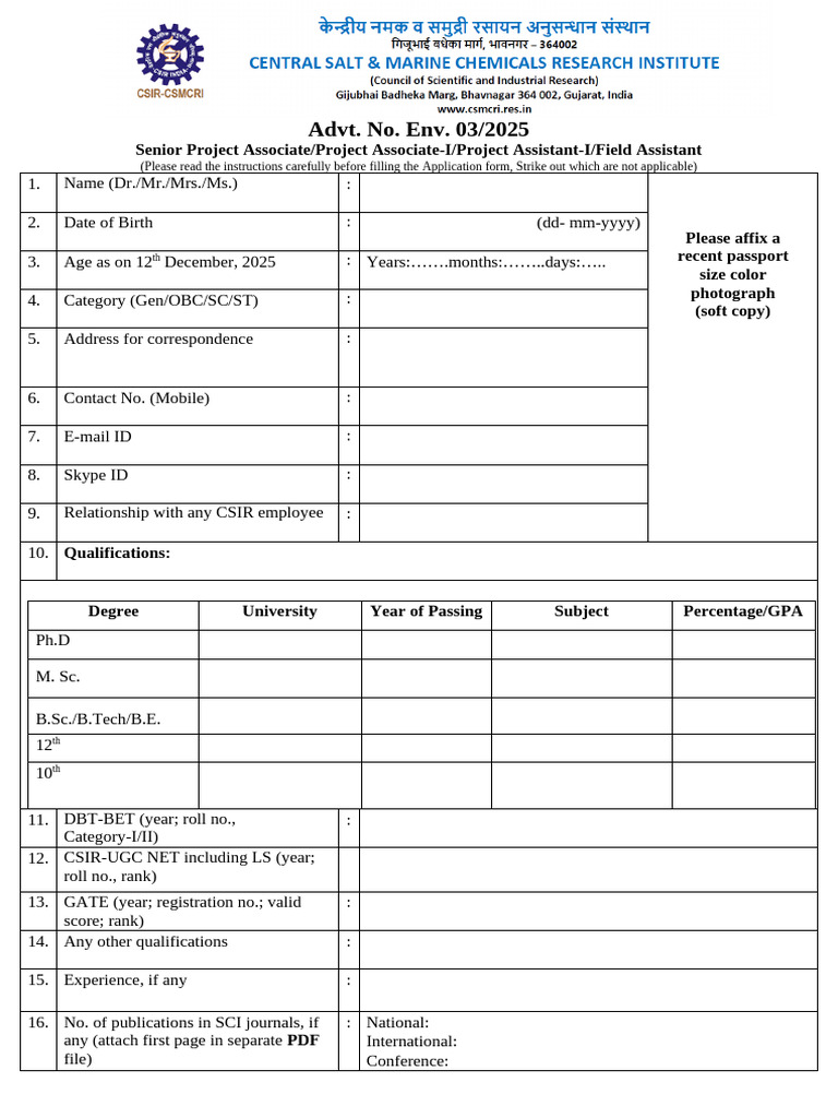 CSIR Application Form Instructions 2025 | PDF