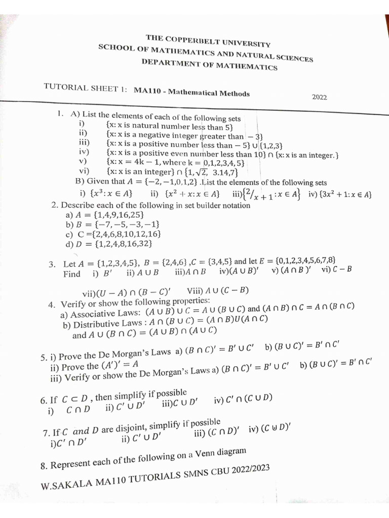 Ma110 Tutorial Sheet 1 NT Tutorials | PDF