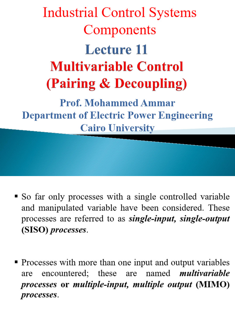 EPE4033 - Lecture11 Multivariable Control | PDF | Matrix (Mathematics ...