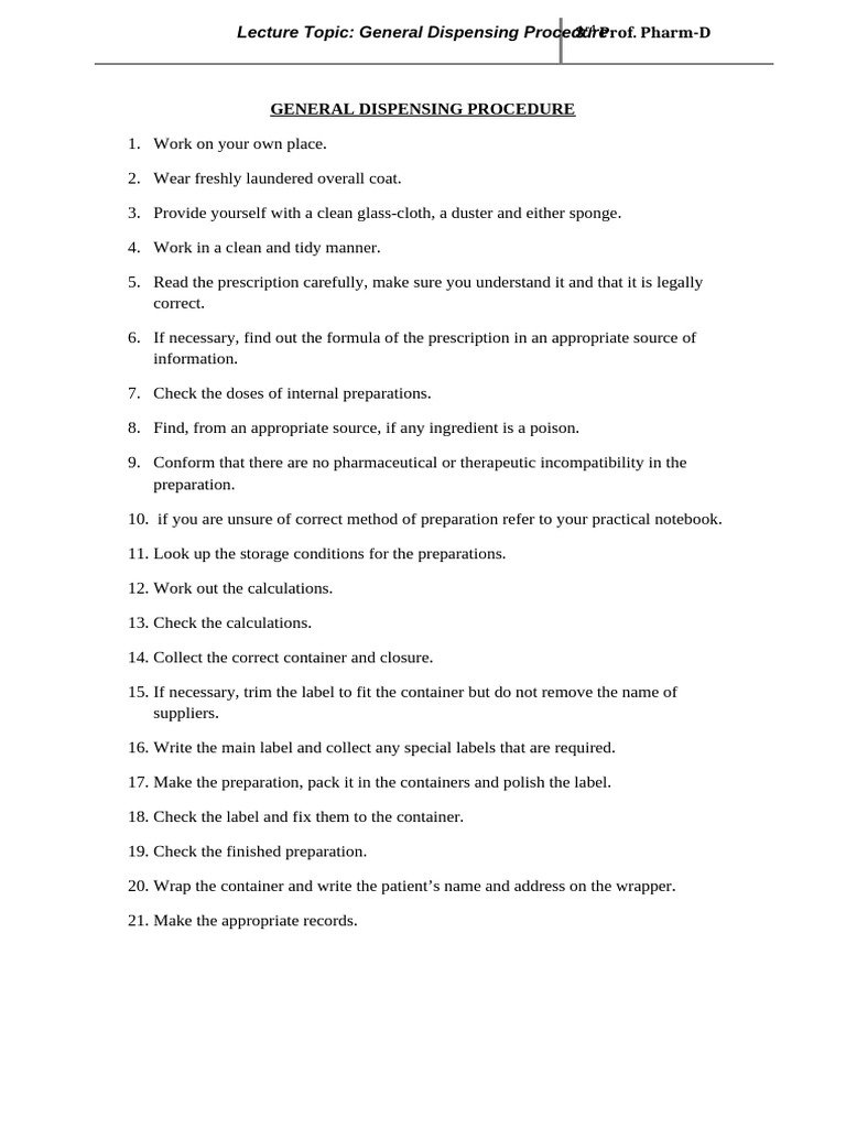 Essential Steps in Pharmacy Dispensing | PDF