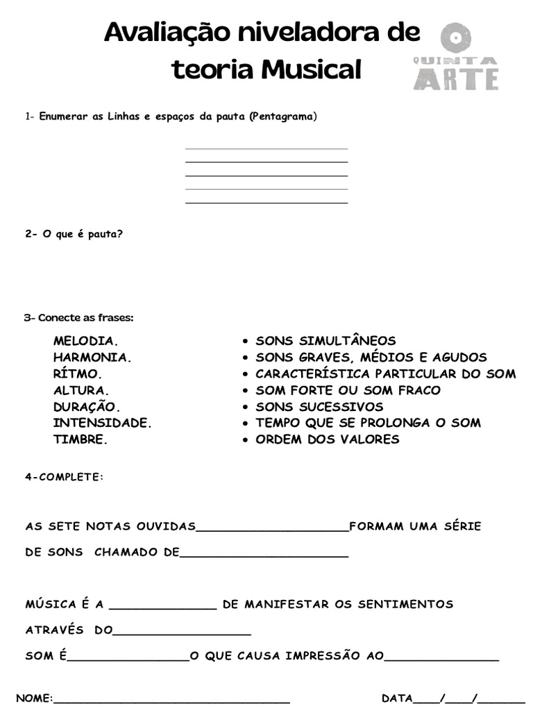 Avaliação de Teoria Musical Básica | PDF