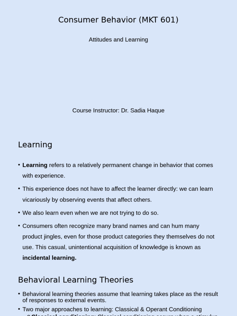 Consumer Behavior: Learning & Attitudes | PDF | Attitude (Psychology ...