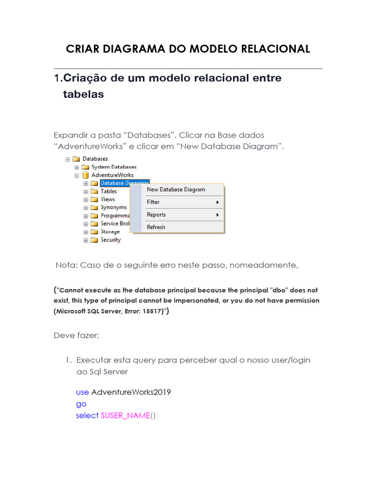 Criar Diagrama Relacional no SQL Server | PDF | Tabela (banco de dados ...