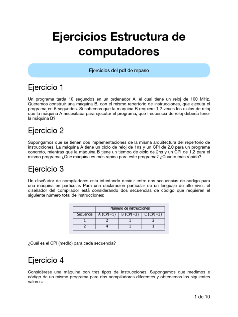 Ejercicios de Estructura de Computadores | PDF | Unidad Central de ...