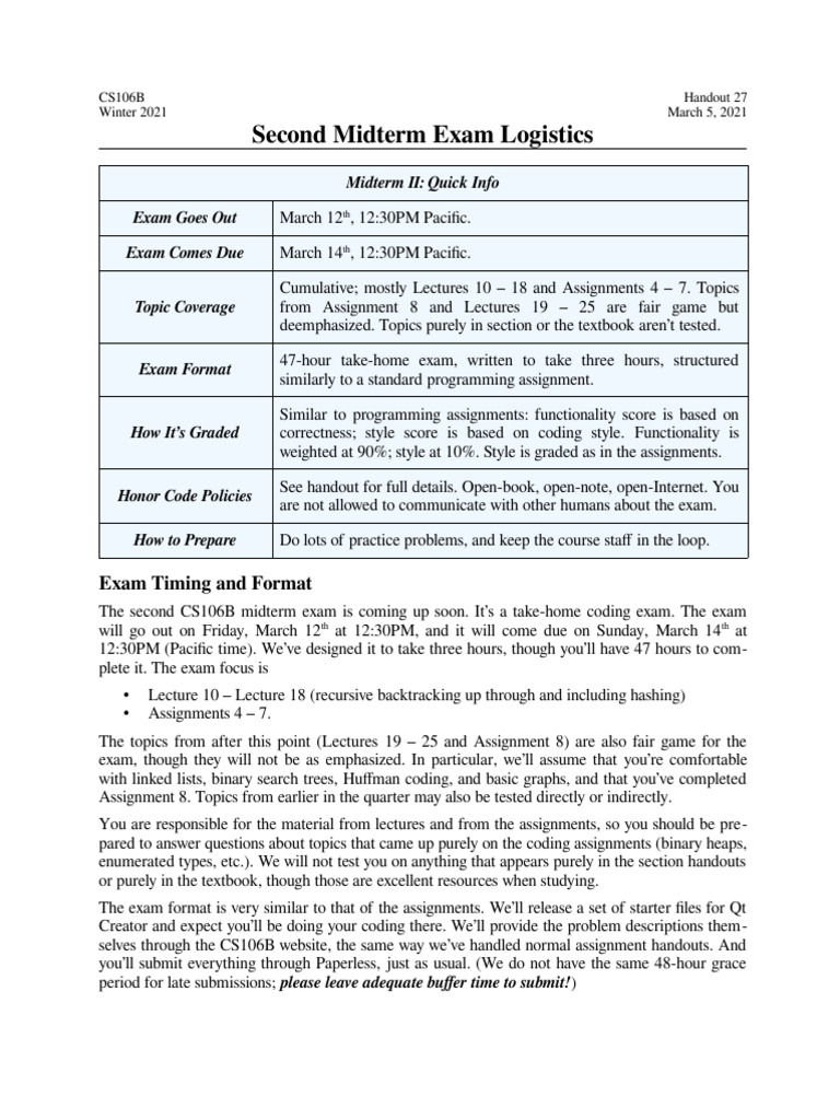 CS106B Midterm II Exam Details | PDF | Computer Programming | Debugging