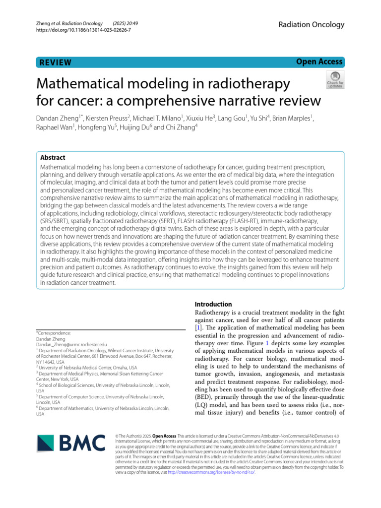 Mathematical Modeling in Cancer Radiotherapy | PDF | Radiation Therapy ...